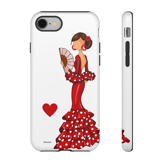 Funda de teléfono personalizable con nombre y diseño de flamenca Pepa, ideal para agregar un toque único al teléfono.