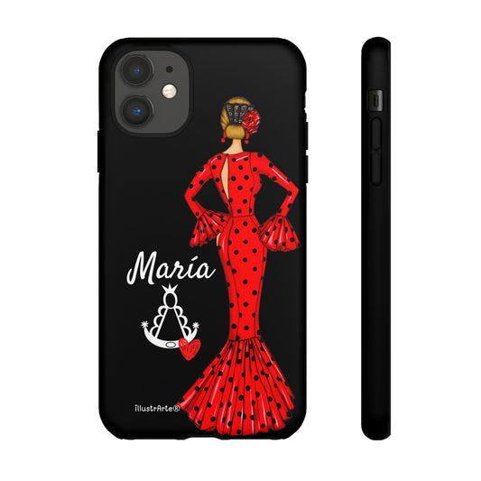 Personalized phone case Maria red background black Virgin Mary – for iPhone, Samsung, Pixel