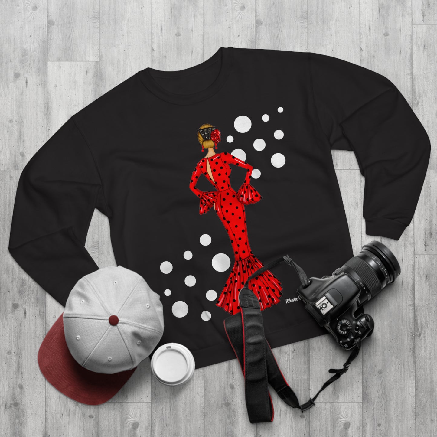 Sudadera Personalizable - Flamenca María rojo, negro con lunares – Arte, color y comodidad en una sola prenda