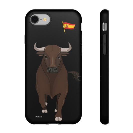 Vista frontal de la funda de teléfono personalizable con nombre, design toro Manuel, ofreciendo estilo y funcionalidad.