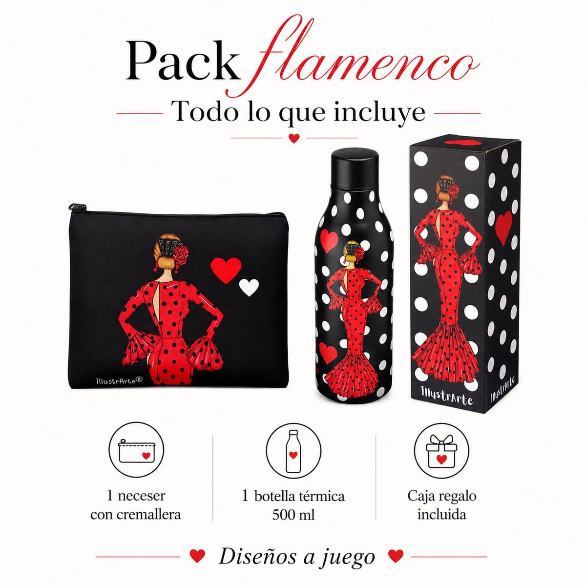 Pack botella + neceser Granada – María Rojo Lunares + María Rojo Liso – vista 2