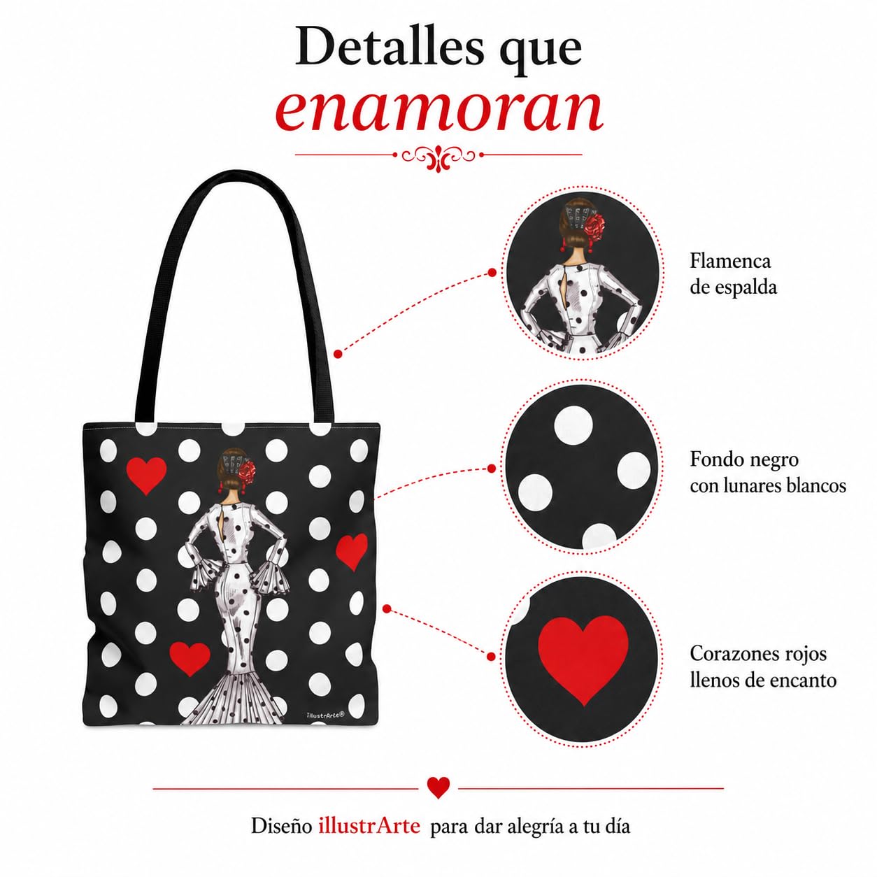 Bolsa tote Málaga flamenca María Blanco fondo negro con lunares 5