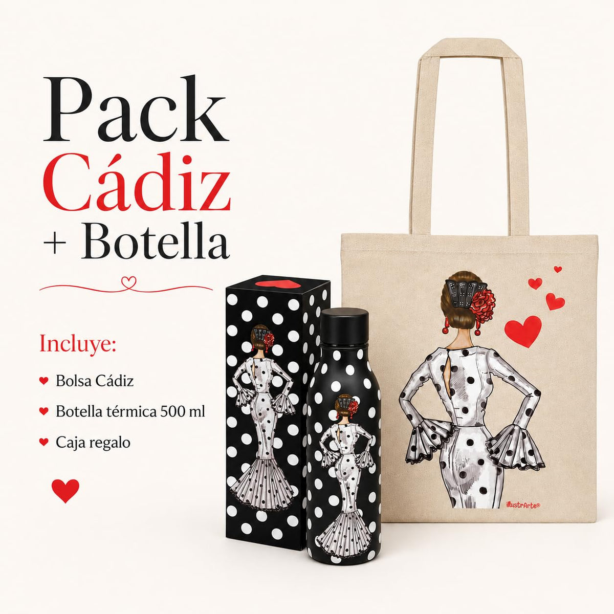 Pack botella + bolsa Cádiz – María Blanco fondo negro – vista 7