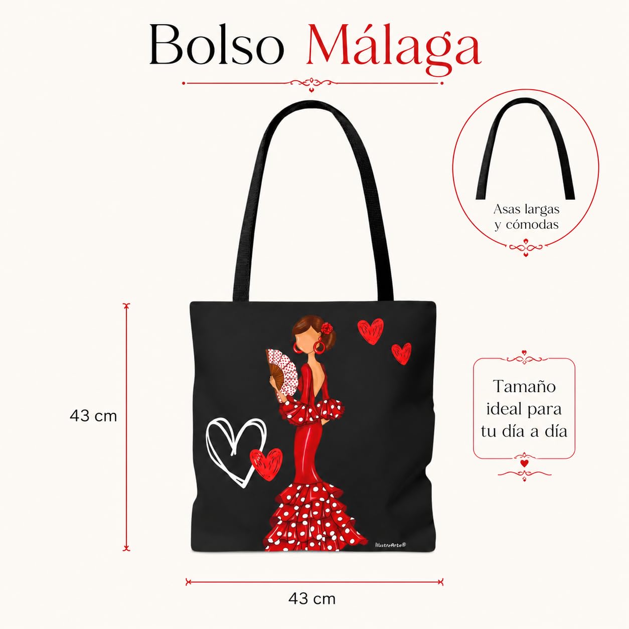 Bolsa tote Málaga flamenca Pepa con corazones 7