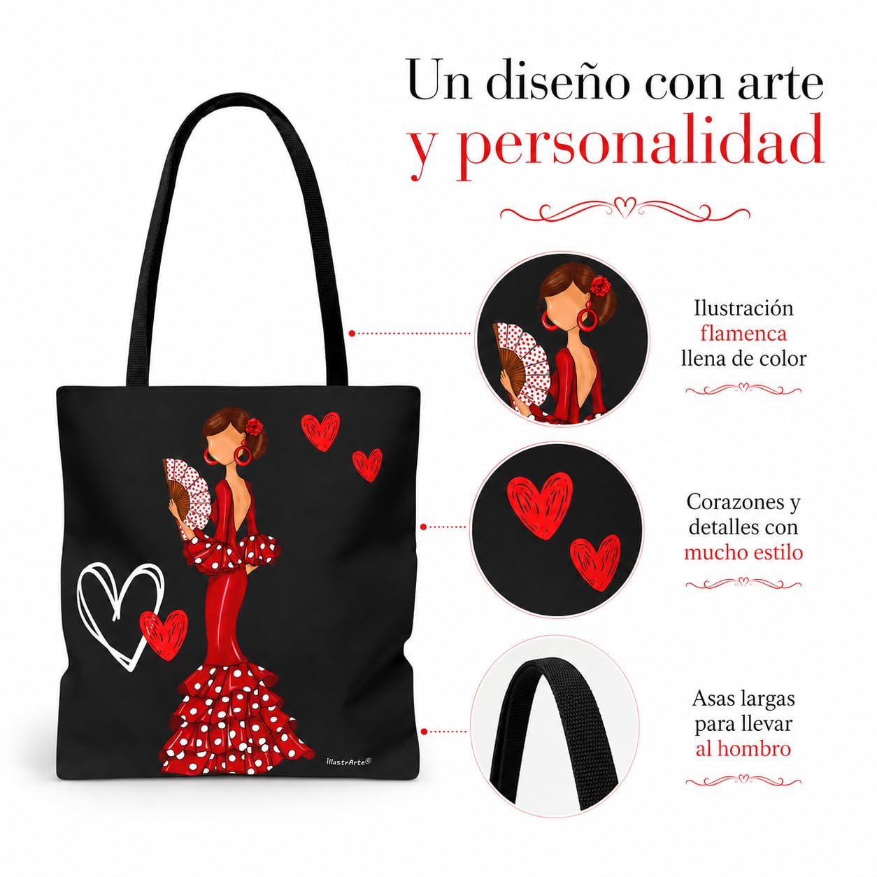 Bolsa tote Málaga flamenca Pepa con corazones 3