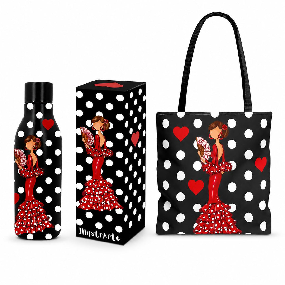 Pack botella + bolso Málaga – Pepa negro lunares – MAIN