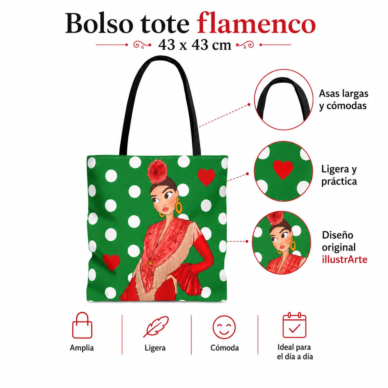 Bolsa tote Málaga flamenca Lucía verde con lunares 3
