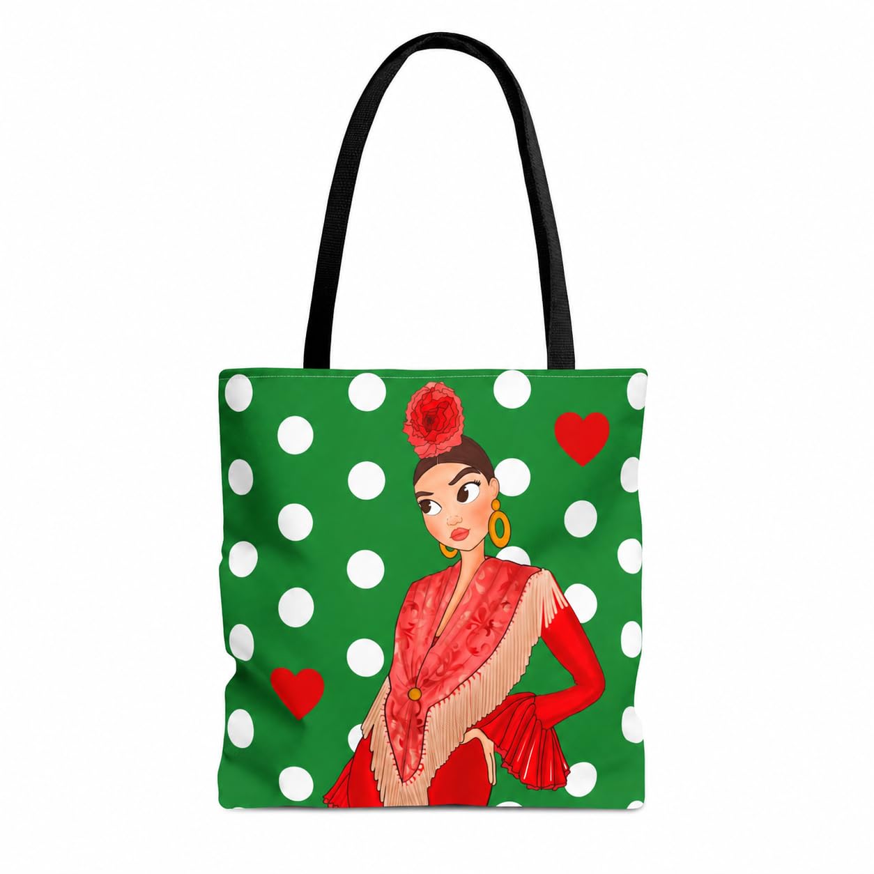Bolsa tote Málaga flamenca Lucía verde con lunares 1