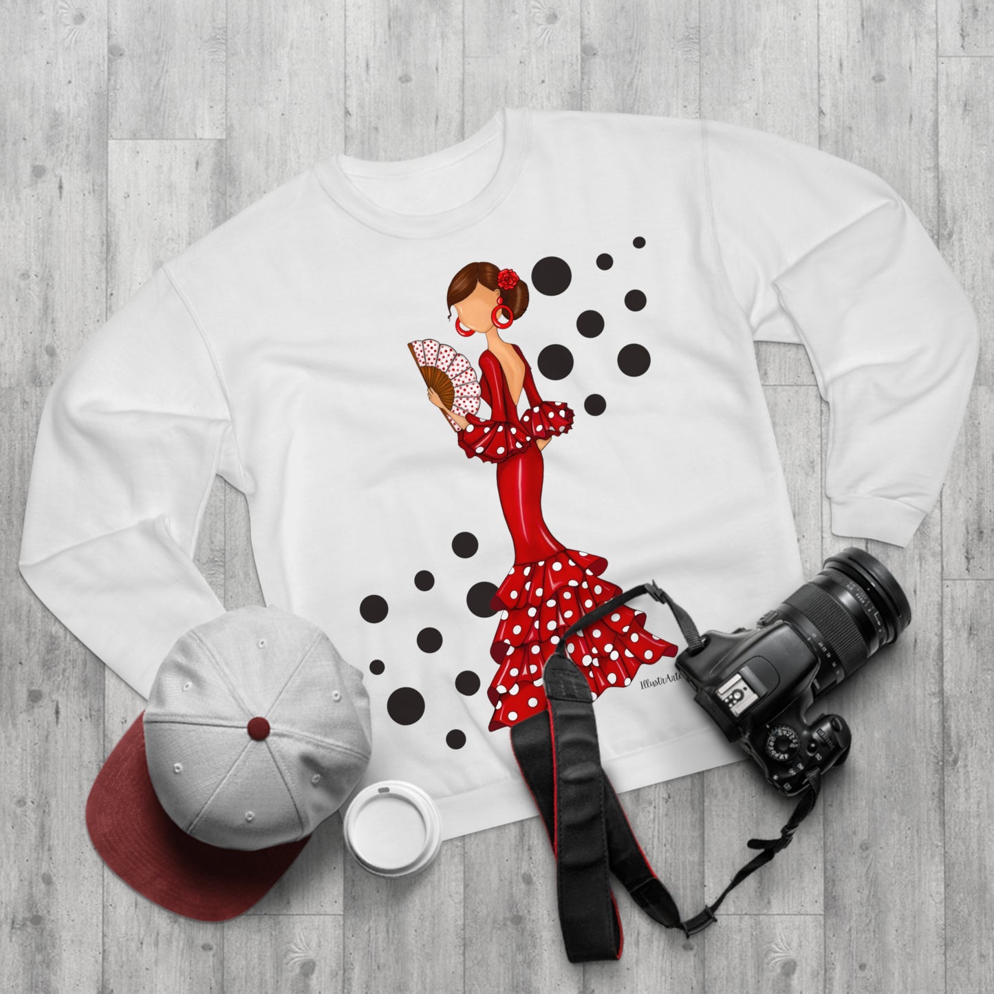 Sudadera Personalizable - Flamenca Pepa, blanco con lunares – Arte, color y comodidad en una sola prenda