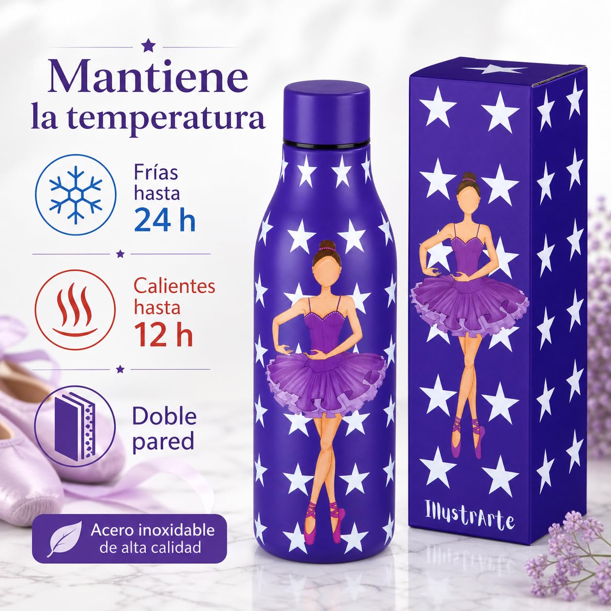 Botella térmica bailarina illustrArte 500 ml – diseño Sara – vista 3