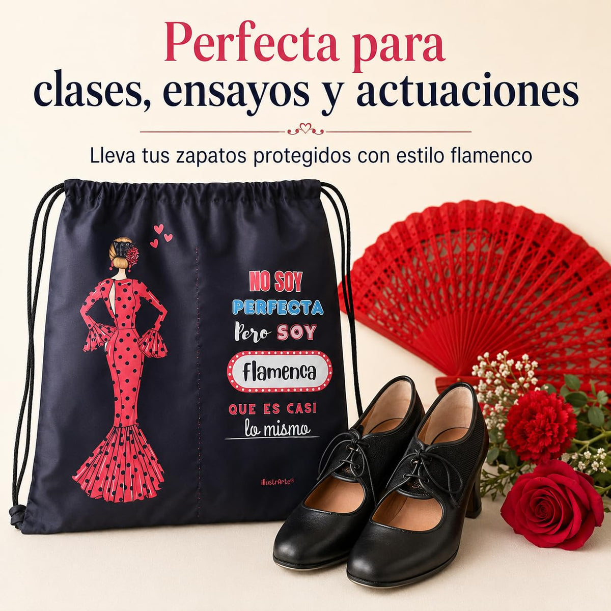 Bolsa para zapatos de flamenco illustrArte 40 x 40 cm – diseño María Rojo – vista 5