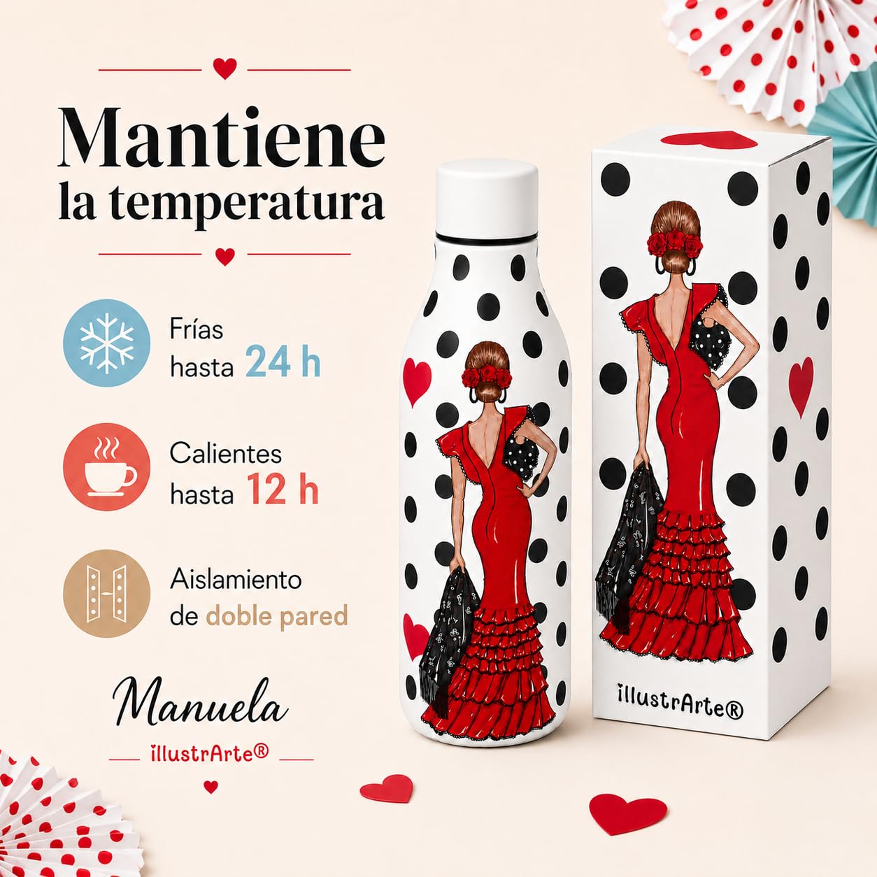 Botella térmica illustrArte 500 ml – diseño Manuela, flamenca de lunares – vista 8