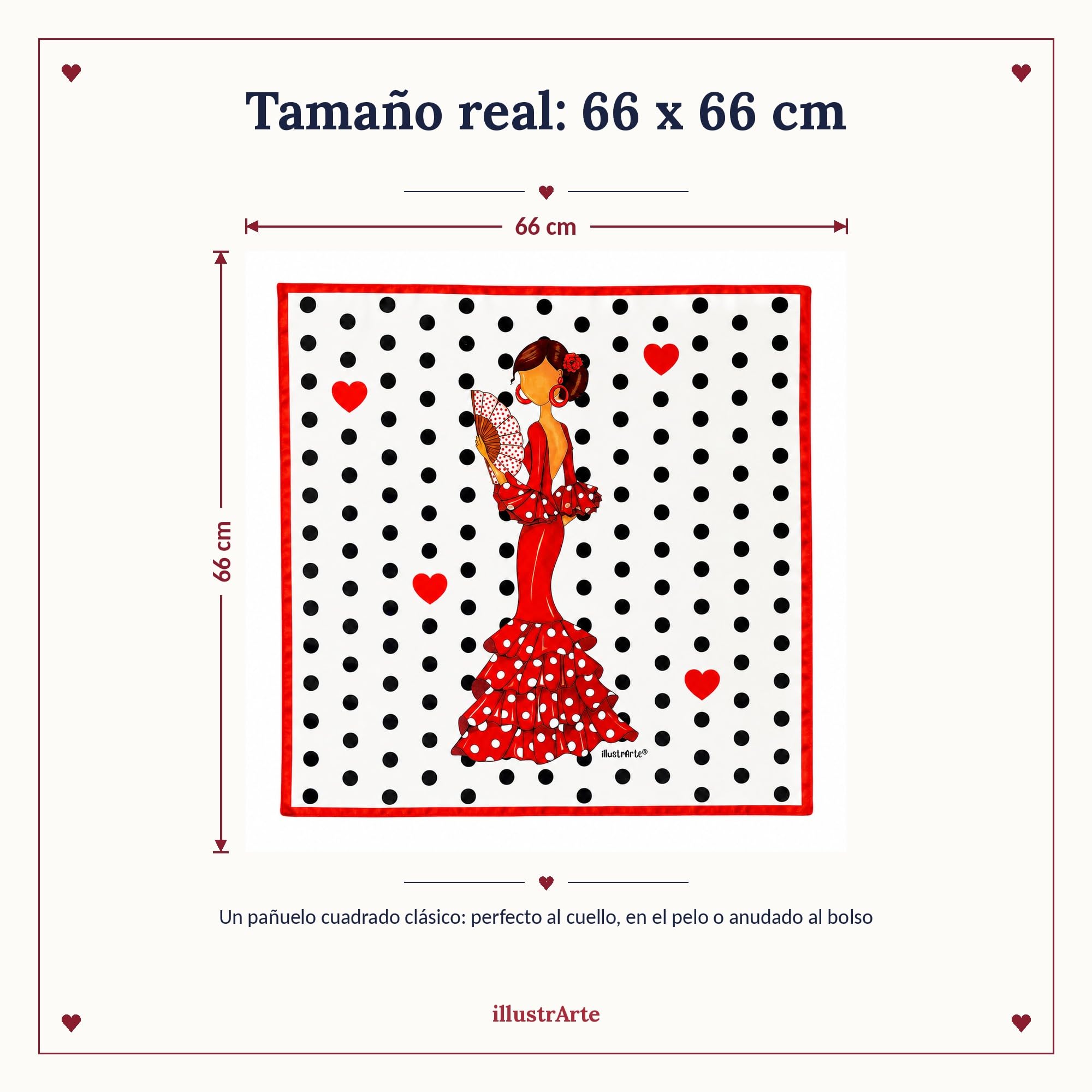 Pañuelo de seda flamenca illustrArte 66 x 66 cm – diseño Pepa – vista 4