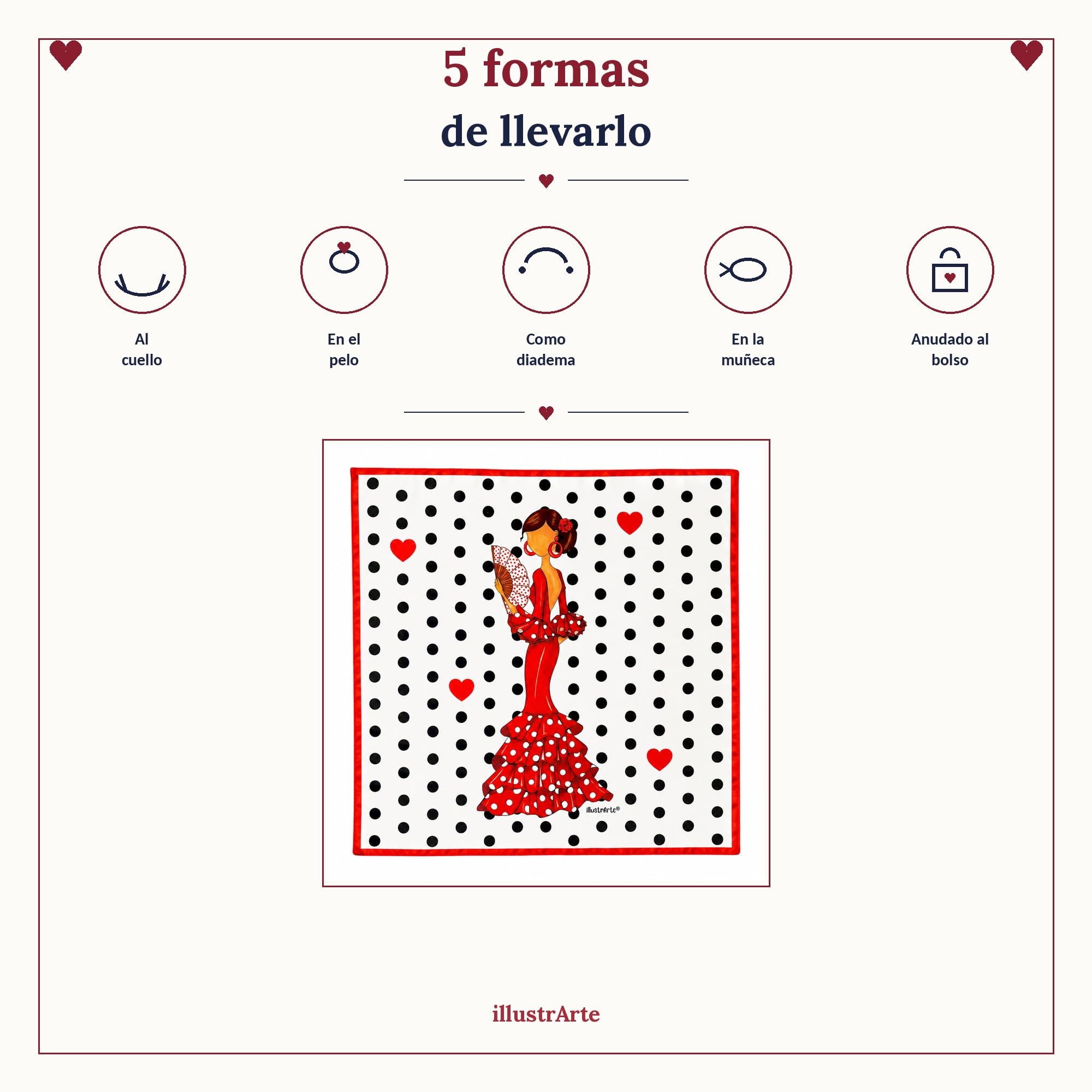 Pañuelo de seda flamenca illustrArte 66 x 66 cm – diseño Pepa – vista 7