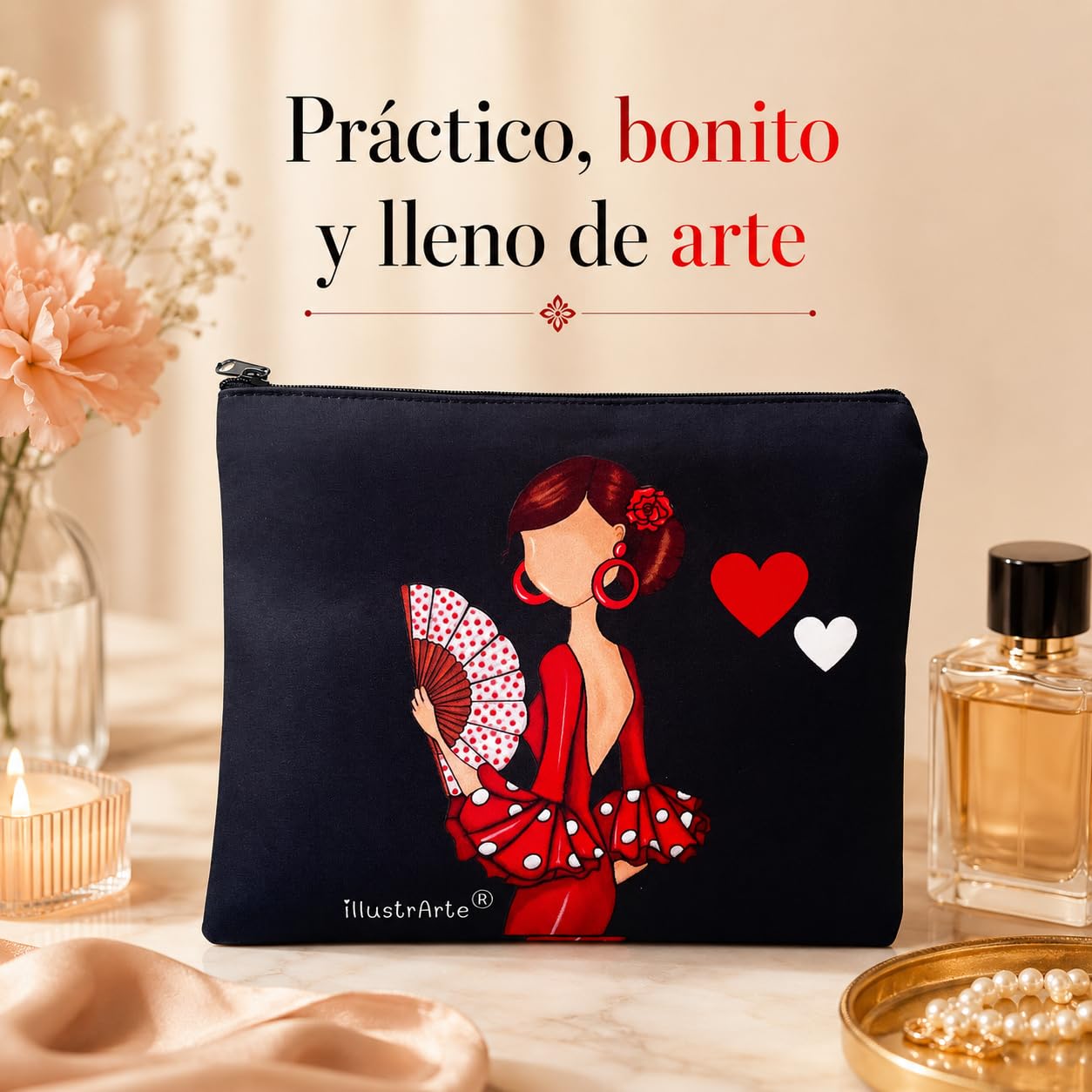 Neceser Granada illustrArte – Pepa, fondo negro con corazones – vista 6 – imagen Amazon
