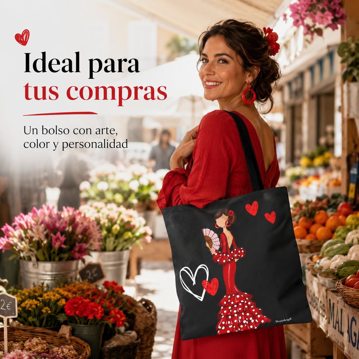 Bolsa tote Málaga flamenca Pepa con corazones 6