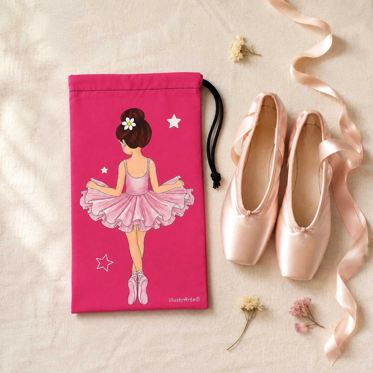 Saco para sapatilhas de ballet illustrArte 20 x 36 cm – design Tina – vista 2