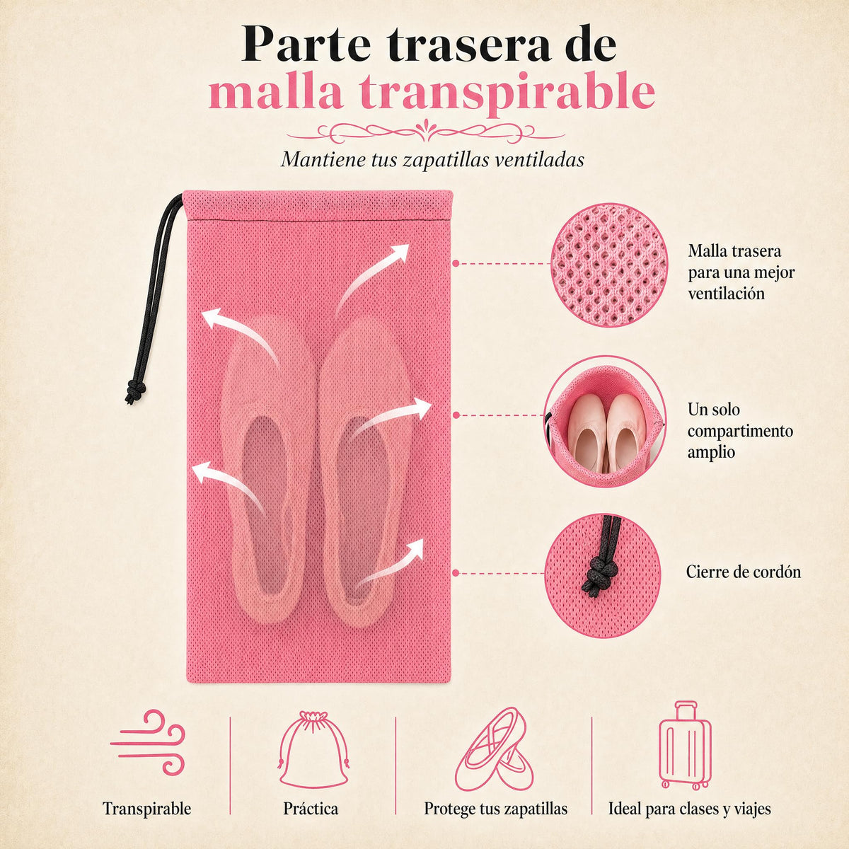 Bolsa para zapatillas de ballet illustrArte 20 x 36 cm – diseño Marina – vista 6