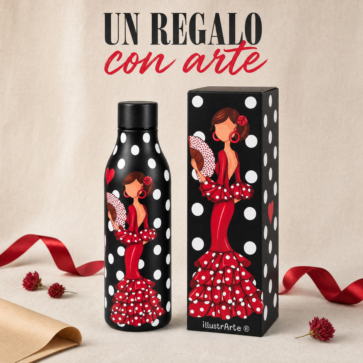 Botella térmica flamenca illustrArte 500 ml – diseño Pepa – un regalo original con su caja