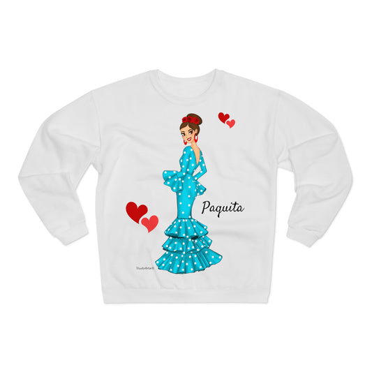 Sudadera Personalizable - Flamenca Paquita, fondo blanco - Arte, color y comodidad en una sola prenda
