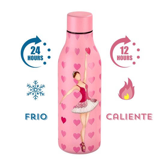 a pink bottle with a picture of a ballerina on it