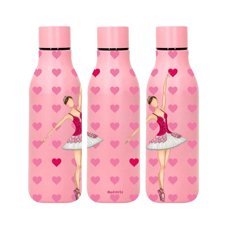 a set of three pink bottles with a ballerina on it