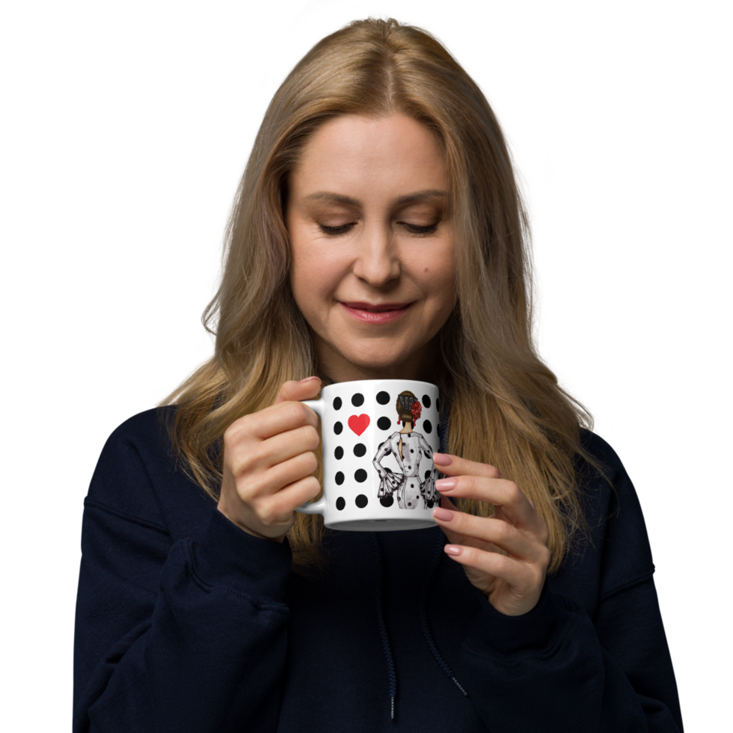 Pack Bolsa “María” Málaga blanco + Taza “María” blanco – Set flamenco con mucho arte illustrArte