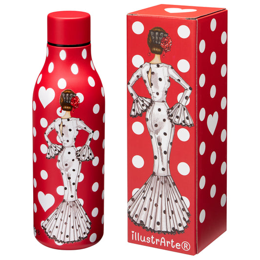 Pack Regalo Flamenca María – Botella Térmica Roja con Vestido Blanco + Neceser Granada “María Blanco Fondo Rojo”