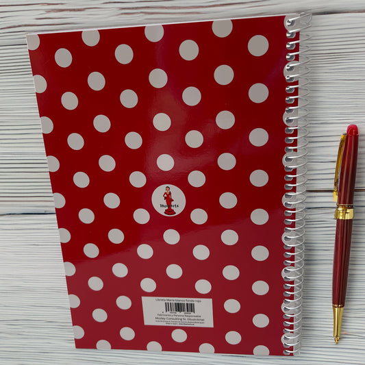 🔥3x2 Oferta – Libreta/Cuaderno Flamenca María – 100 Páginas Cuadriculadas – 17x24 cm – Tapa Semirrígida Roja con Lunares Blancos – Papel 80 g – Diseño Ilustrado con Corazones – Idea de Regalo Flamenco