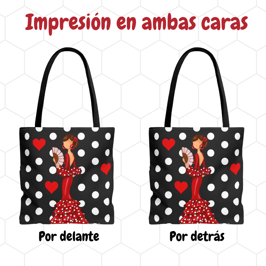 Pack Bolsa “Pepa” Málaga lunares + Cuaderno “Pepa” – Set flamenco con mucho arte illustrArte