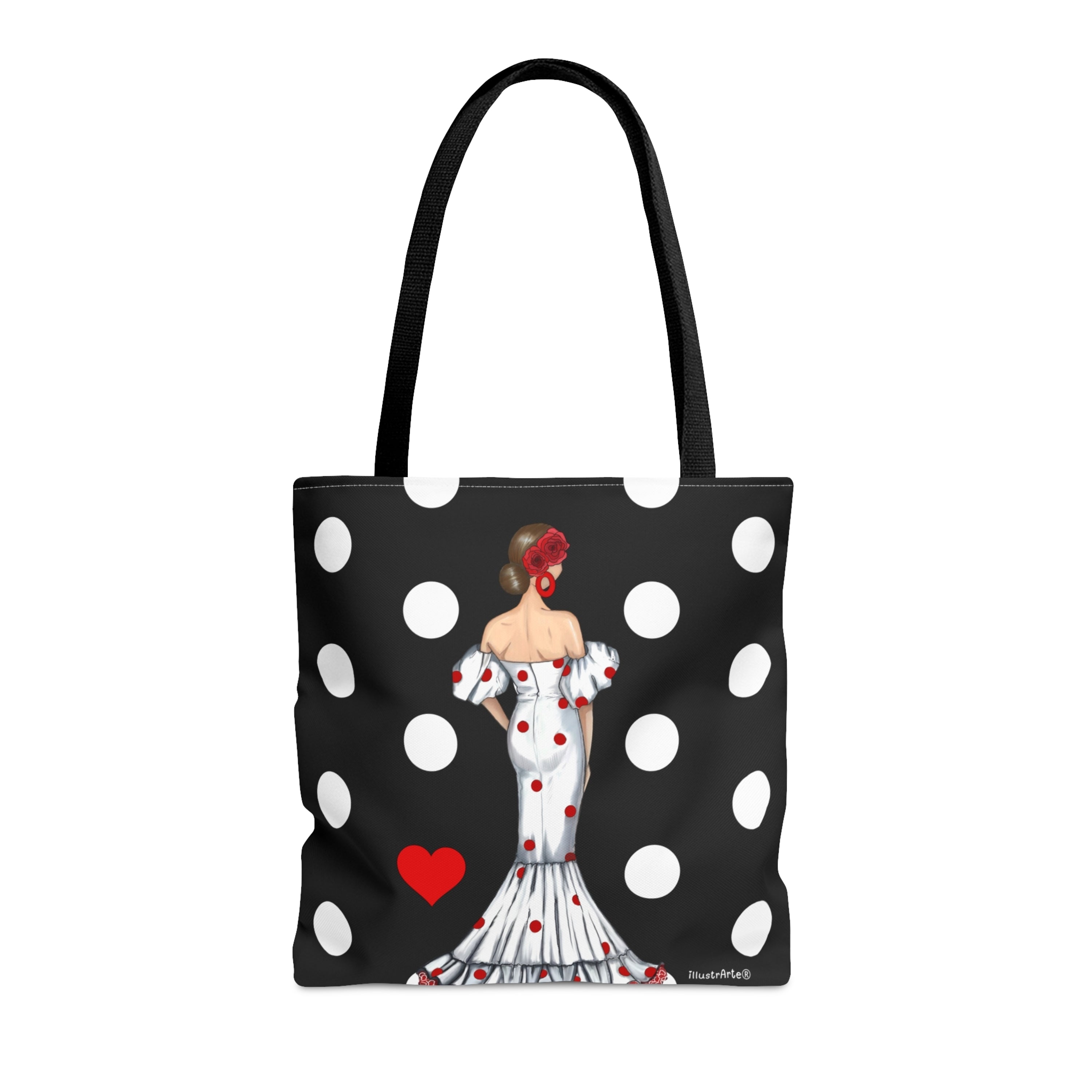 👜 illustrArte Bolsa Tote Málaga Colección Flamencas | Poliéster 400 g/m² (43 x 43 cm) | Impresión a Doble Cara | Asas de 60 cm | Bolso Shopper Resistente