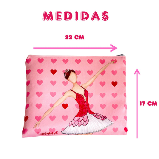 Neceser o Estuche Granada Bailarina “Mariela” – Diseño Doble Cara – Fondo Blanco con Lunares Negros – 22x17 cm – Impermeable – Bolsa de Aseo, Maquillaje o Material Escolar