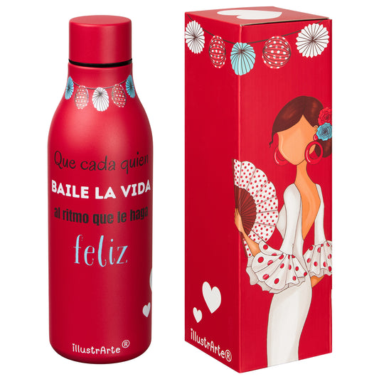 Botella de Acero Inoxidable 500 ml “Pepa Feliz” – Flamenca de Lunares | Diseño Andaluz con Arte, Color y Alegría