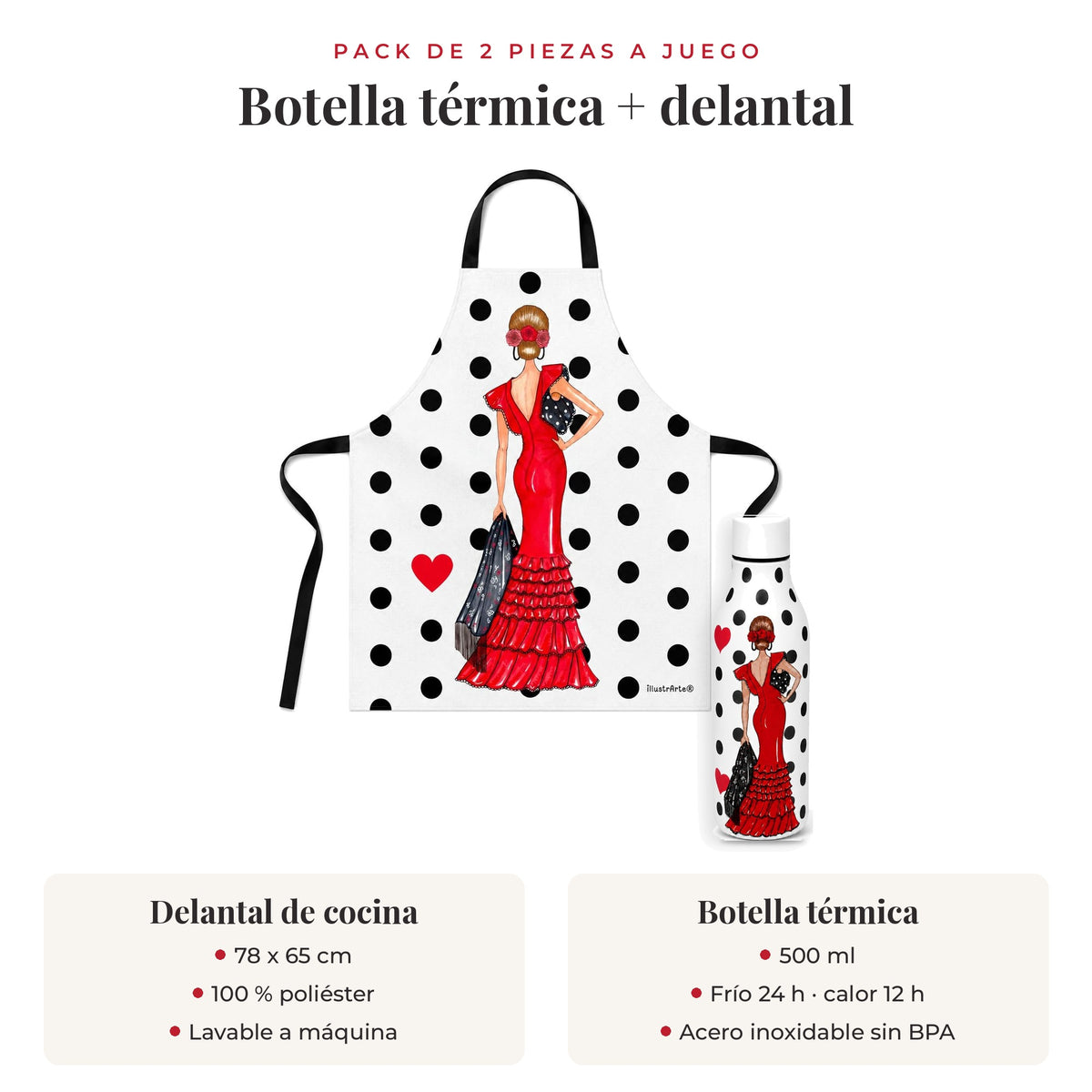 Pack botella térmica y delantal Manuela: qué incluye