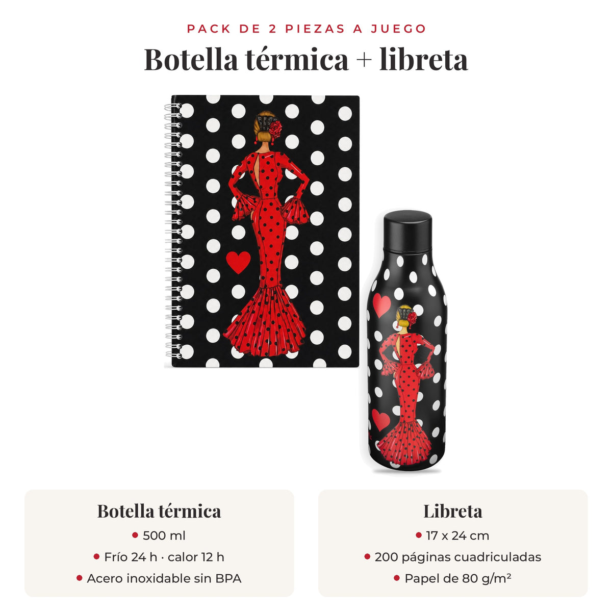 Pack botella térmica y libreta María Rojo: qué incluye