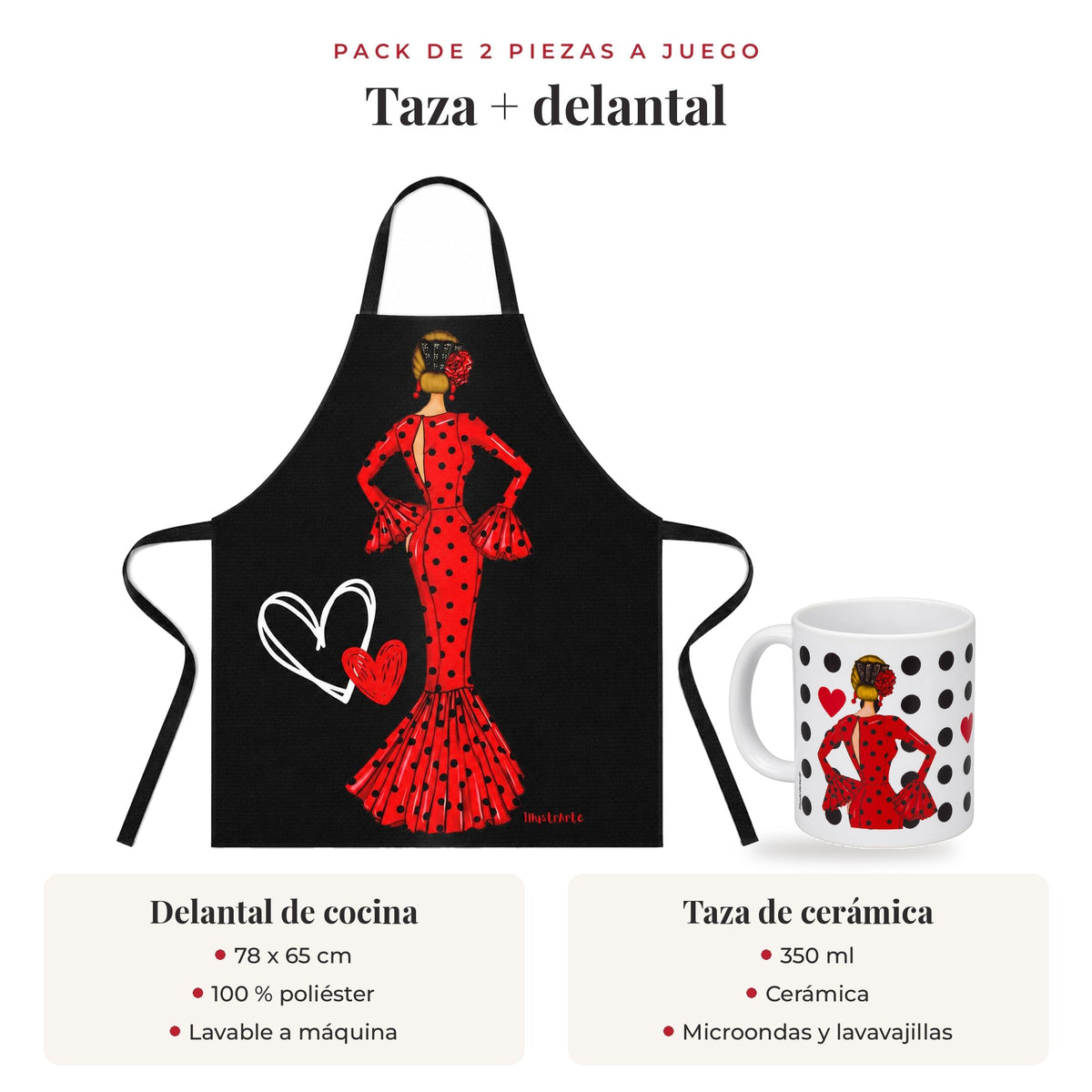 Pack taza y delantal María Rojo: qué incluye