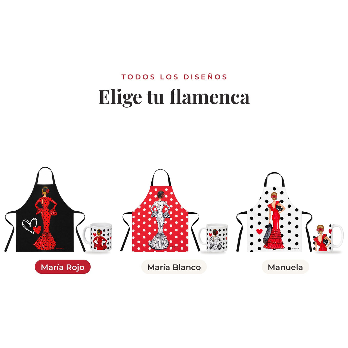 Todos los diseños del pack taza y delantal flamenco