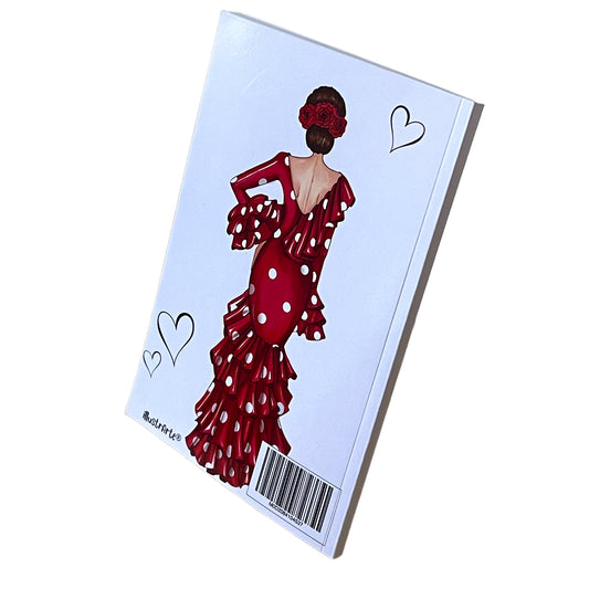 Cuaderno Flamenco “Macarena – Corazones Blancos” – 6×9” (15,24×22,86 cm) – 120 Páginas Rayadas – Diseño illustrArte