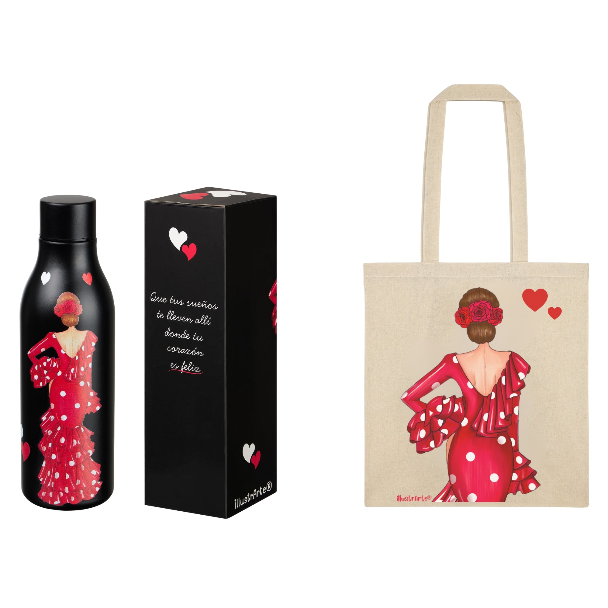 Pack Botella Térmica + Bolsa Tote Cádiz Flamenca | Diseño illustrArte