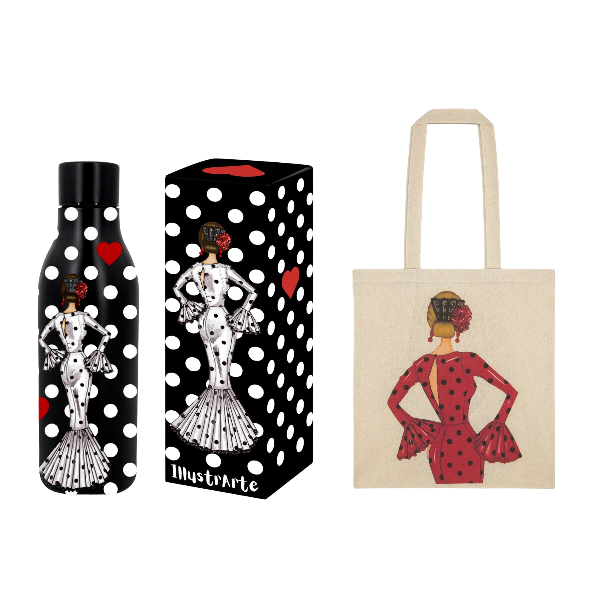 Pack Botella Térmica + Bolsa Tote Cádiz Flamenca | Diseño illustrArte