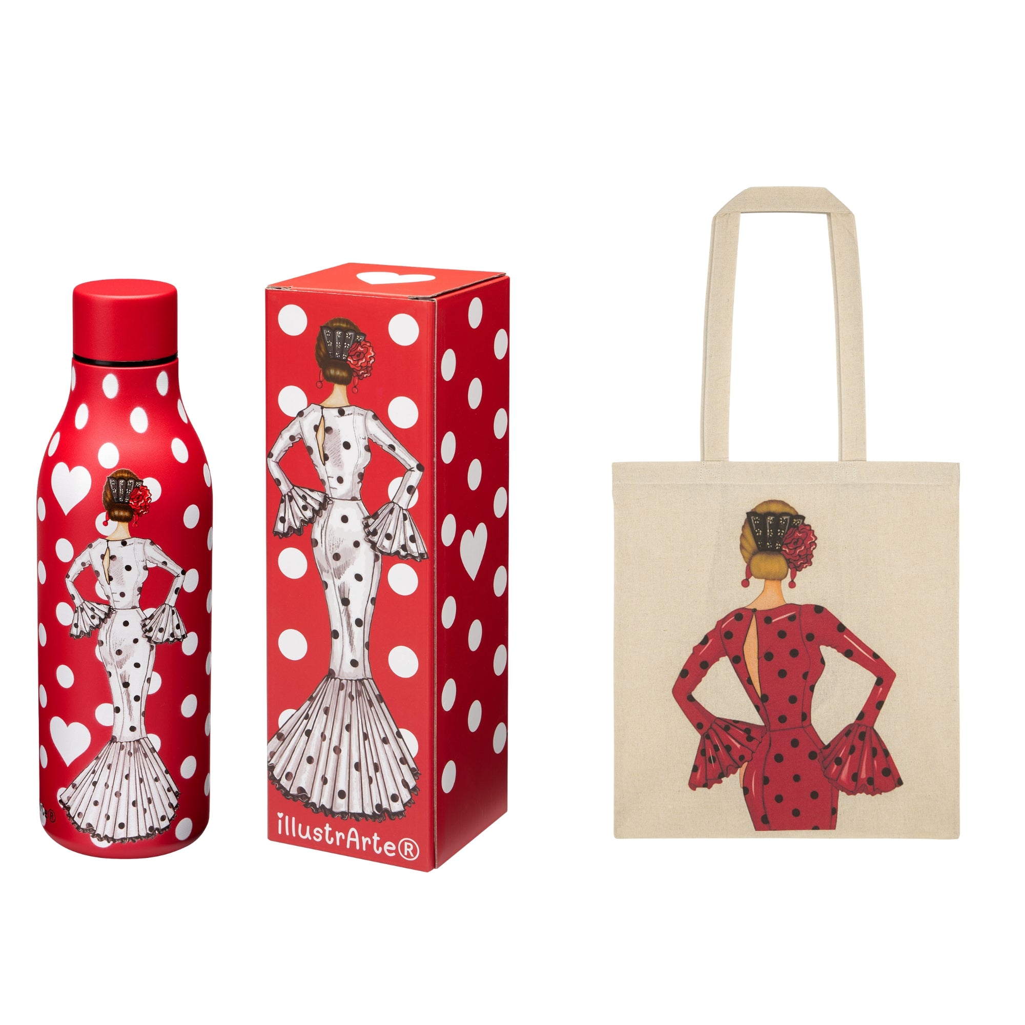 Pack Botella Térmica + Bolsa Tote Cádiz Flamenca | Diseño illustrArte