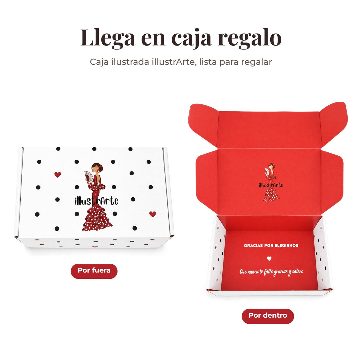 Pack en caja regalo illustrArte flamenca: caja ilustrada por fuera y por dentro