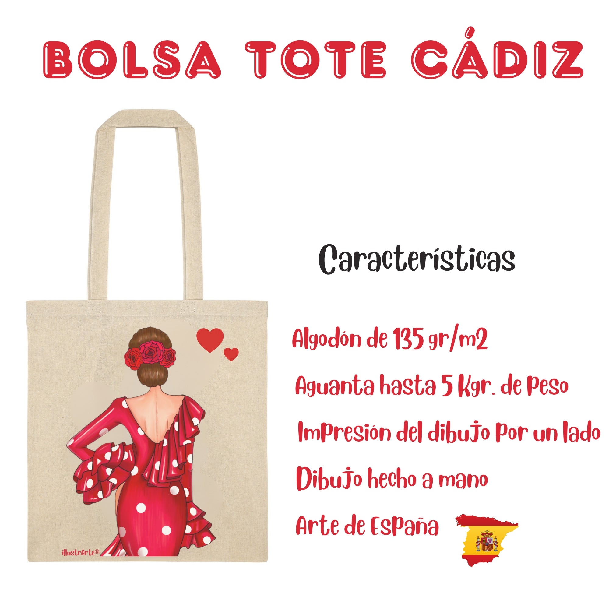 Bolsa tote Cádiz illustrArte – Macarena roja – vista 4