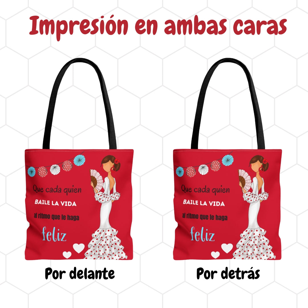 Bolsa tote Málaga illustrArte – Pepa Feliz, rojo con frase – vista 7