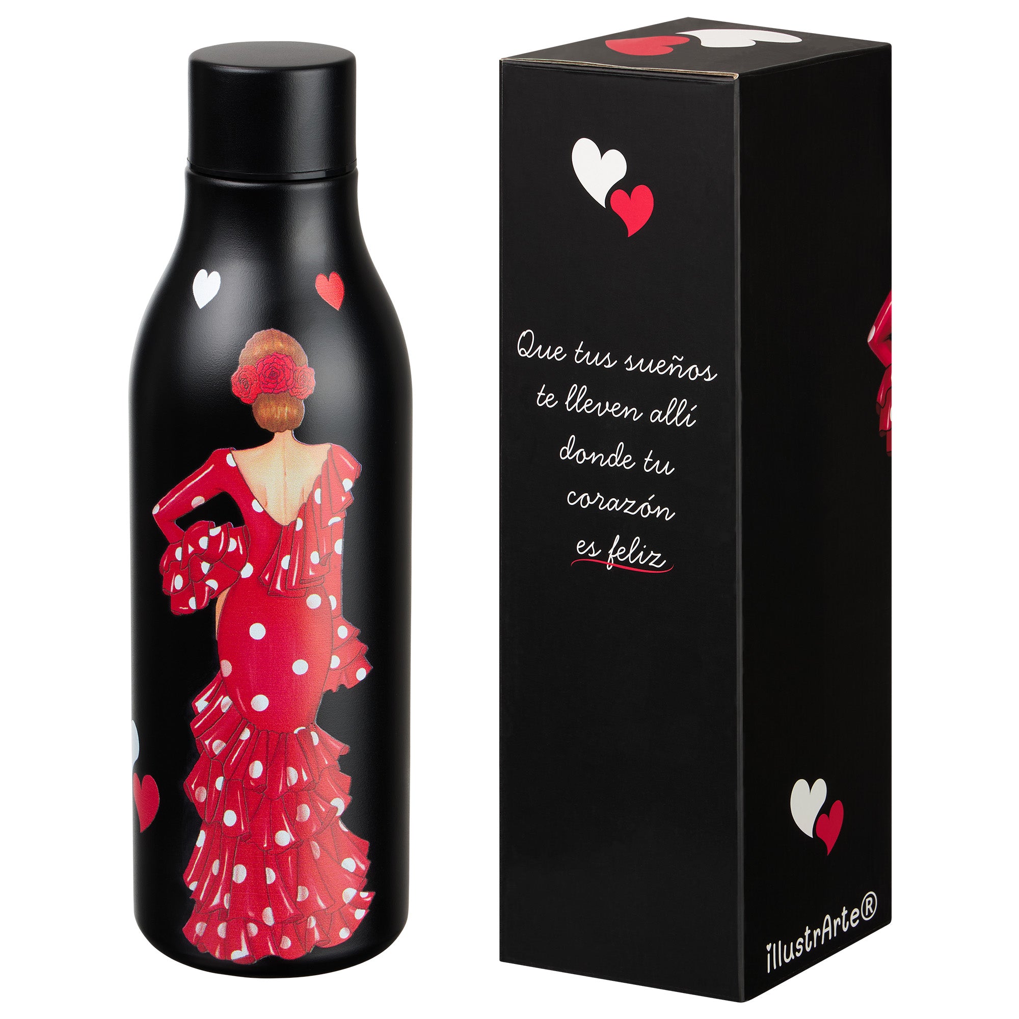 Botella térmica de acero inoxidable illustrArte 500 ml – diseño Macarena, flamenca de lunares