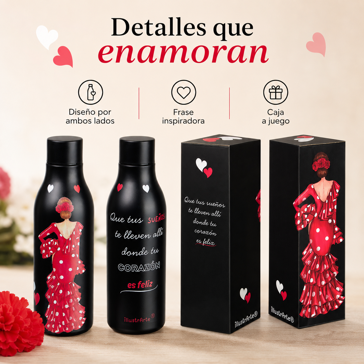 Botella térmica illustrArte 500 ml – diseño Macarena, flamenca de lunares – vista 9