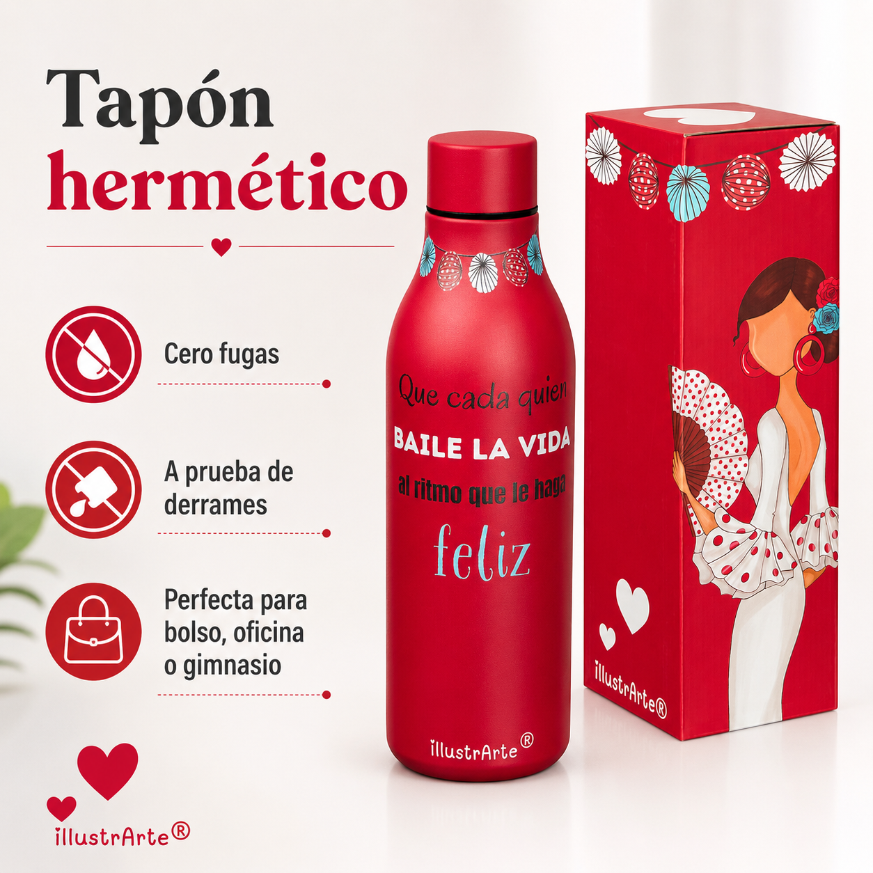 Botella térmica illustrArte 500 ml – diseño Pepa Feliz, flamenca de lunares – vista 7