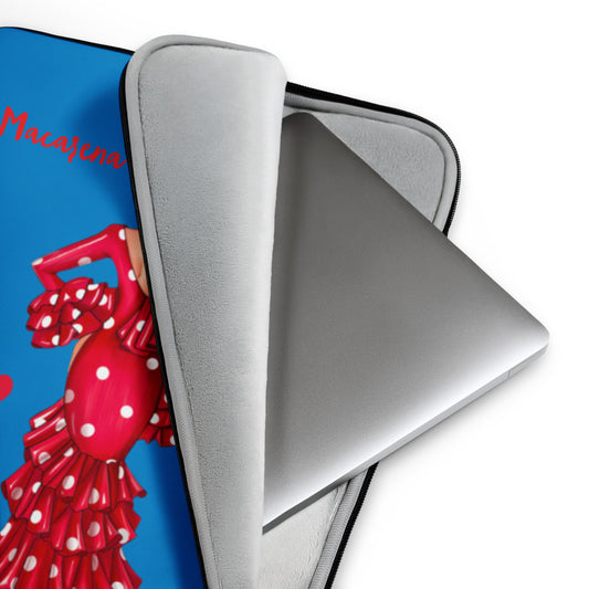 Customizable Laptop Sleeve - Flamenco Macarena on a blue background