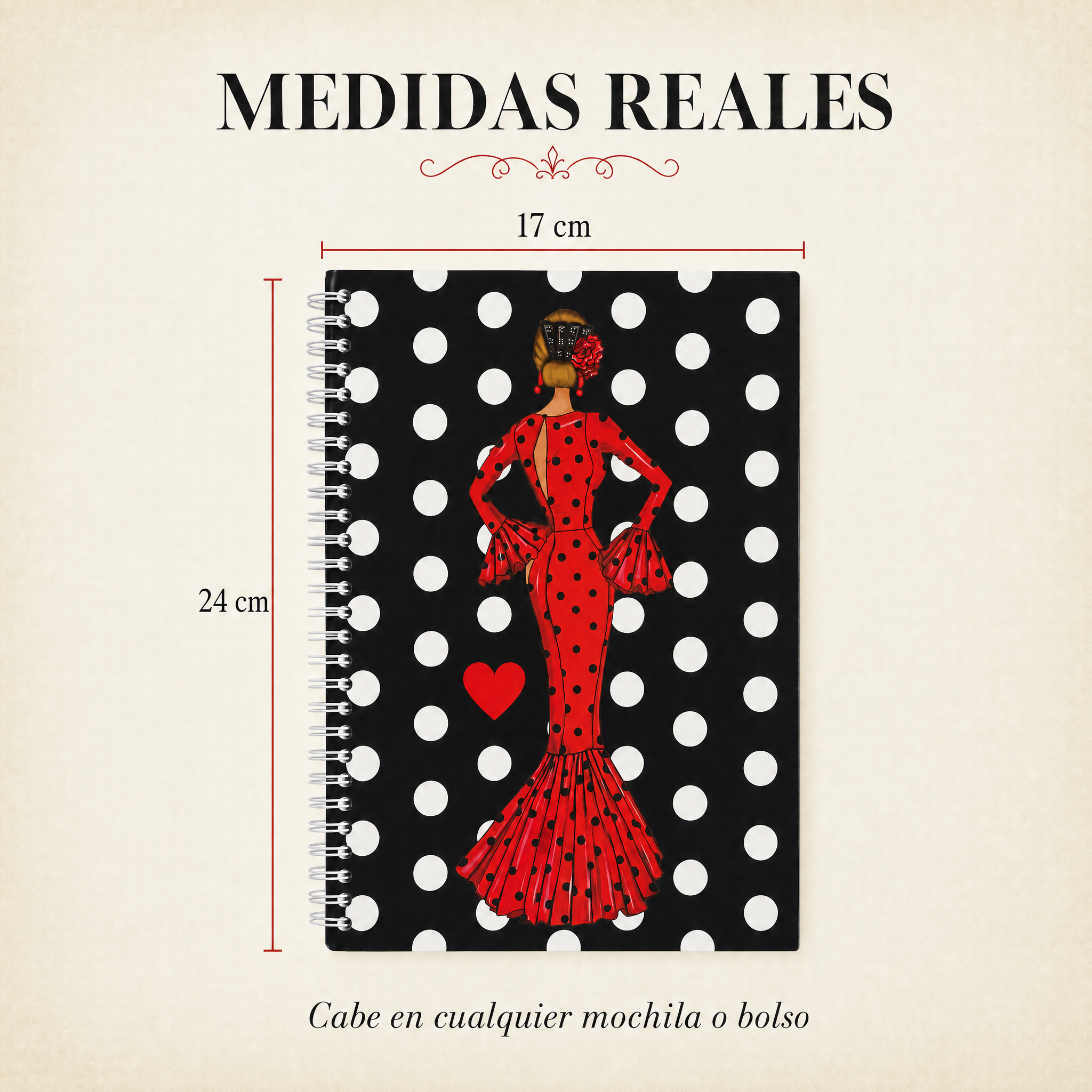 Libreta flamenca María Rojo – medidas reales 17 x 24 cm