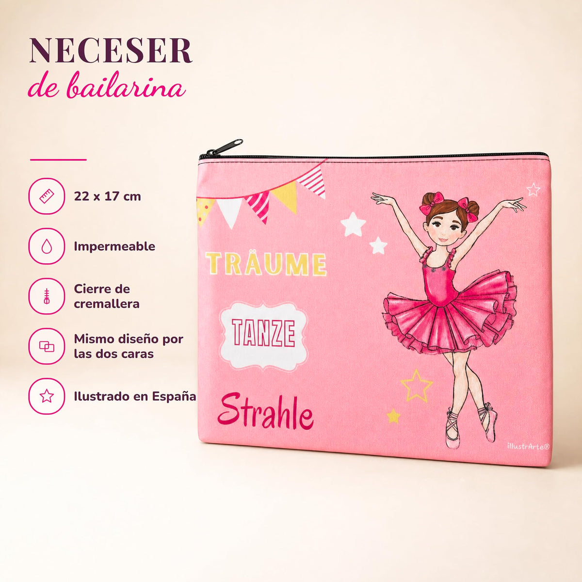 Neceser Granada illustrArte 22 x 17 cm – diseño Marina (Träume, Tanze, Strahle) – vista 2